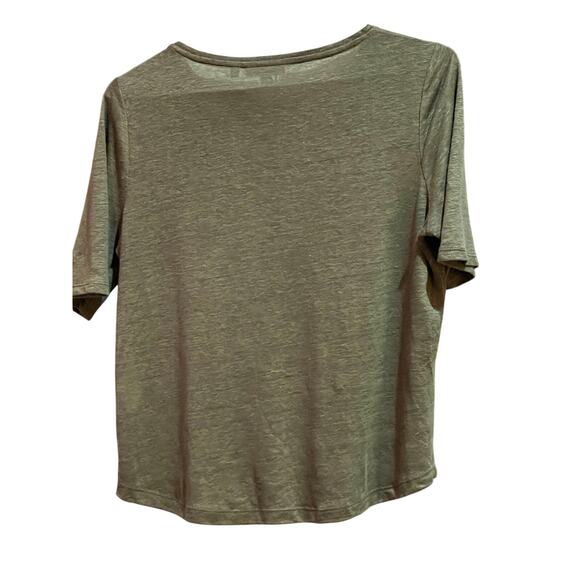 Chicos 100% Linen Green Sequined Parrot Cropped Tshirt Boho Tropical - Picture 2 of 6